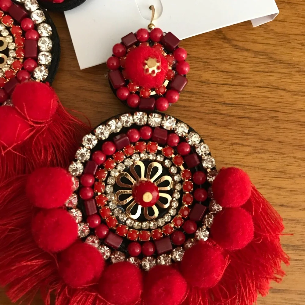 Mad Jewels Red Fringe Bohemian Earrings - Picture 3 of 4